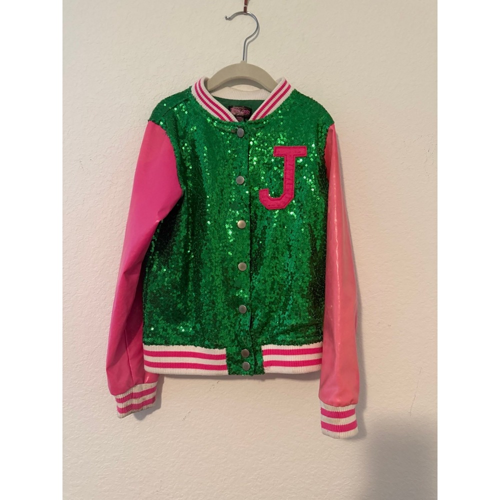 Nickelodeon JOJO SIWA Green Sequin & Pink Varsity Style Jacket! Size M (7/8)